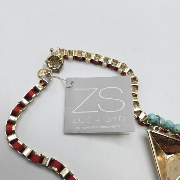 Zoë + Syd Gold Triangle Statement Necklace With Pink & Turquoise Beads - Picture 4 of 10